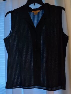 Notations Black Sheer Sleeveless Button-Down Blouse